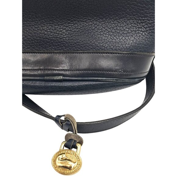 Vintage Dooney & Bourke Bag AWL Navy Blue Pebbled Leather Bucket Tote Shoulder B - Picture 9 of 15
